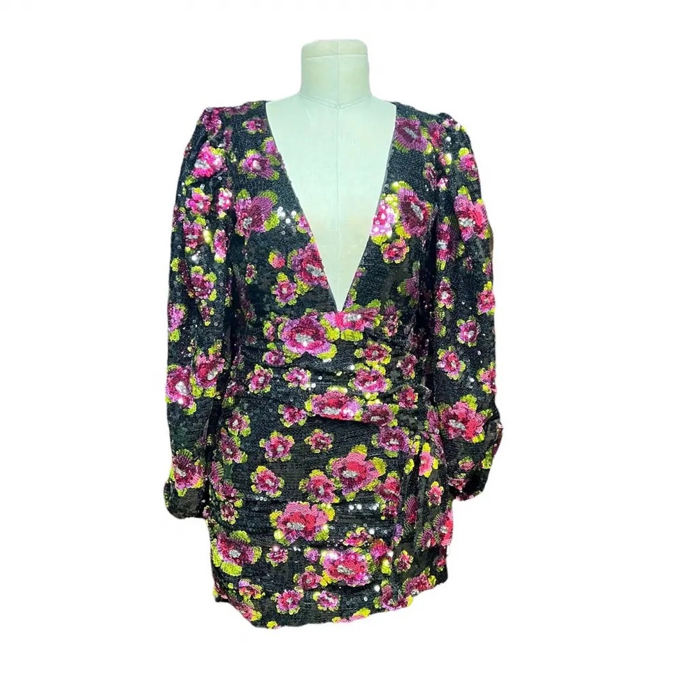 NEW NWT For Love And Lemons Morrison Black Floral Sequin Mini Dress XS